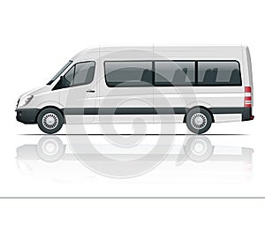 Realistic White Van template Isolated passenger mini bus for corporate identity and advertising. View from side.