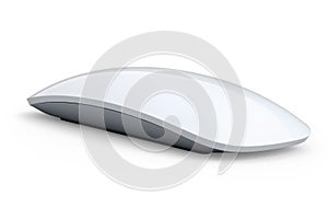 Realistic white wireless computer mouse with touch isolated on white background.