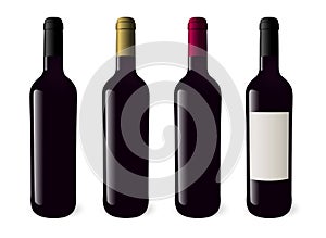 Realistic wine bottle illustration. Vector illustration. Different colors of stopper.