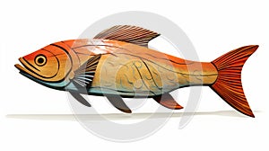 Realistic Wood Fish Illustration With Orange And Cyan Tones