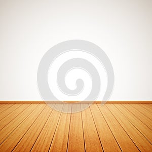 Realistic wood floor and white wall photo