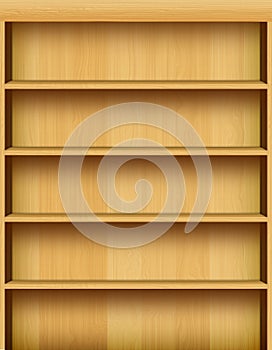 Realistic wooden bookshelf background