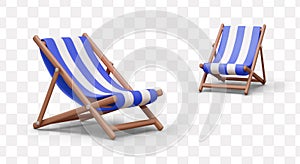 Realistic wooden deck chair for outdoor recreation