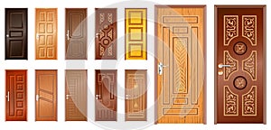 Realistic wooden door isolated or indonesian traditional door style for home