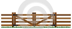 realistic wooden fence and green grass isolated. eps vector.