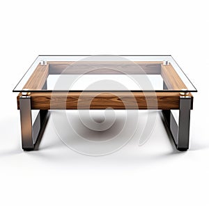 Realistic Wooden And Glass Coffee Table - High Resolution Isolated On White Background