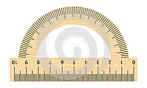 Realistic wooden protractor ruler