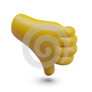 Realistic yellow hand showing dislike. Concept of emoji for social media in cartoon style