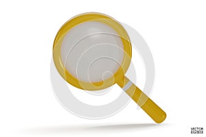 Realistic yellow Magnifying glass with shadow isolated on white background. Lupe 3d in a realistic style. Search vector icon.
