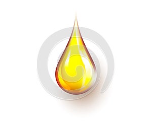 Realistic yellow oil drop isolated on white background