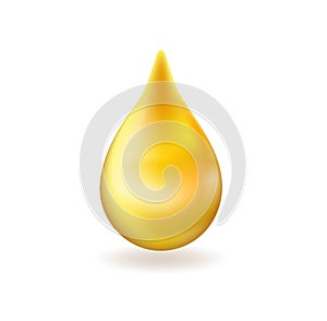 Realistic yellow oil or honey drop. 3d icon golden droplet falls. Vector illustration.