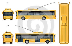 Realistic yellow trolleybus vector photo