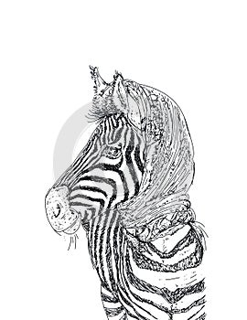 A realistic a zebra with a floral scarf