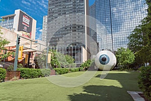 Realistically rendered fiberglass sculpture Giant Eyeball in downtown Dallas, Texas