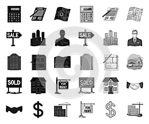 Realtor, agency black.mono icons in set collection for design. Buying and selling real estate vector symbol stock web
