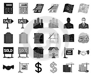 Realtor, agency black,monochrome icons in set collection for design. Buying and selling real estate vector symbol stock