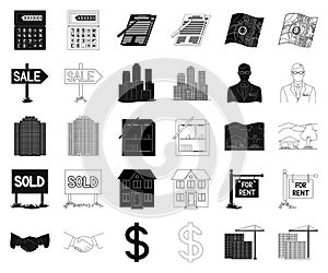 Realtor, agency black,outline icons in set collection for design. Buying and selling real estate vector symbol stock web