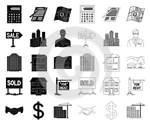 Realtor, agency black,outline icons in set collection for design. Buying and selling real estate vector symbol stock web