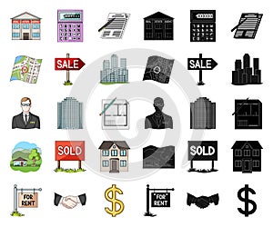 Realtor, agency cartoon,black icons in set collection for design. Buying and selling real estate vector symbol stock web