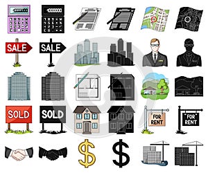 Realtor, agency cartoon,black icons in set collection for design. Buying and selling real estate vector symbol stock web