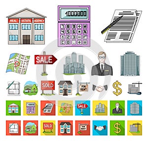 Realtor, agency cartoon,flat icons in set collection for design. Buying and selling real estate vector symbol stock web