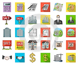 Realtor, agency cartoon,flat icons in set collection for design. Buying and selling real estate vector symbol stock web