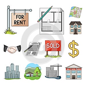 Realtor, agency cartoon icons in set collection for design. Buying and selling real estate vector symbol stock web