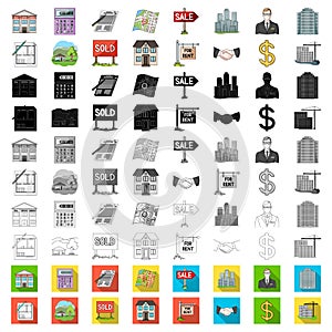 Realtor, agency cartoon icons in set collection for design. Buying and selling real estate vector symbol stock web