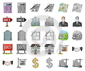 Realtor, agency cartoon,monochrom icons in set collection for design. Buying and selling real estate vector symbol stock