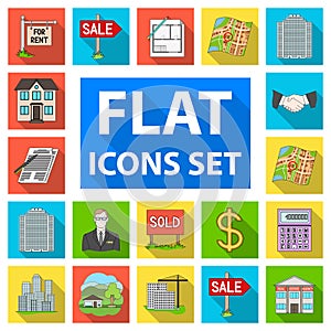 Realtor, agency flat icons in set collection for design. Buying and selling real estate vector symbol stock web