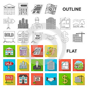 Realtor, agency flat icons in set collection for design. Buying and selling real estate vector symbol stock web