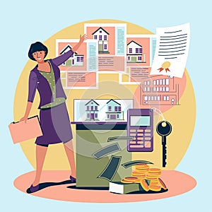 Realtor Assistance and Help in Mortgage Contract Illustration for Real Estate Industry