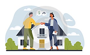 Realtor with client make deal vector concept