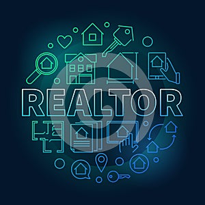 Realtor round colored vector illustration in outline style