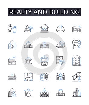 Realty and building line icons collection. Opulence, Extravagance, Decadence, Lavishness, Affluent, Grandiose