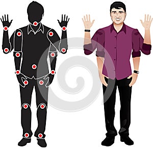 Realystic character in shirt, animation ready vector doll with separate joints. Gestures and joints photo