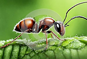 Reaper ant close up on natural green leaf