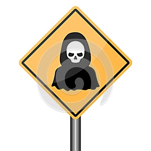 Reaper warning road sign, Death Danger sign