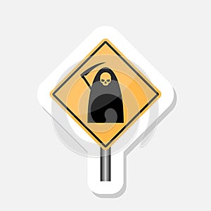 Reaper warning sign of attention. Death Danger Yellow sign