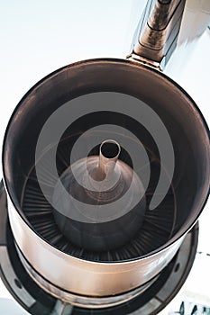 The rear of an aircraft jet engine