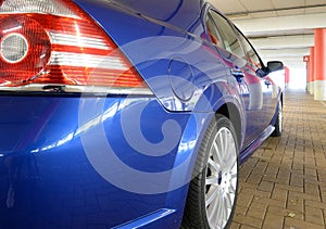 Rear of blue sports car