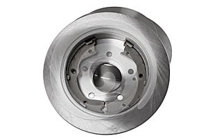 Rear brake discs with drum brake pads inside a drum.