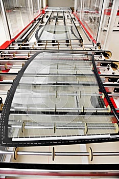 Rear car glass on the factory line