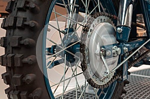 rear chain and sprocket of motorcycle wheel,slective focus