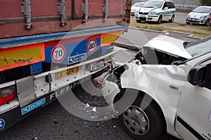 A rear-end collision