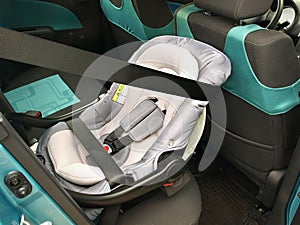 A rear-facing infant seat