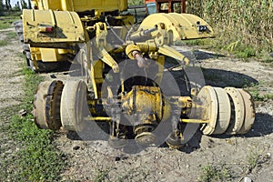 Rear half of a large tractor. Disassembled tractor.