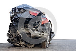 The rear isolate of a black car, which was devastated to wreckage