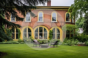 rear of an italianate home with rounded windows