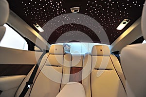 Rear leather seats with star ceiling of the Rolls Royce Wraith on display during Singapore Yacht Show at One Degree 15 Marina Club